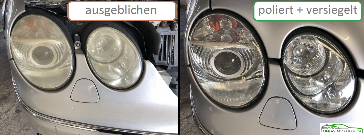 Scheinwerfer ausgeblichen stumpf blind schleifen polieren Driver-Station Autopflege München Starnberg