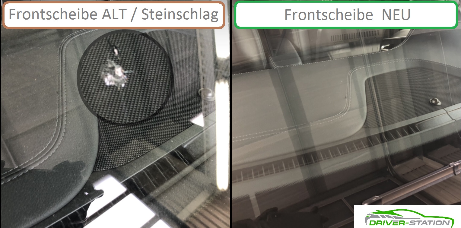 Bild vorher nachher: Autoglas Steinschlag Frontscheibe Trudering